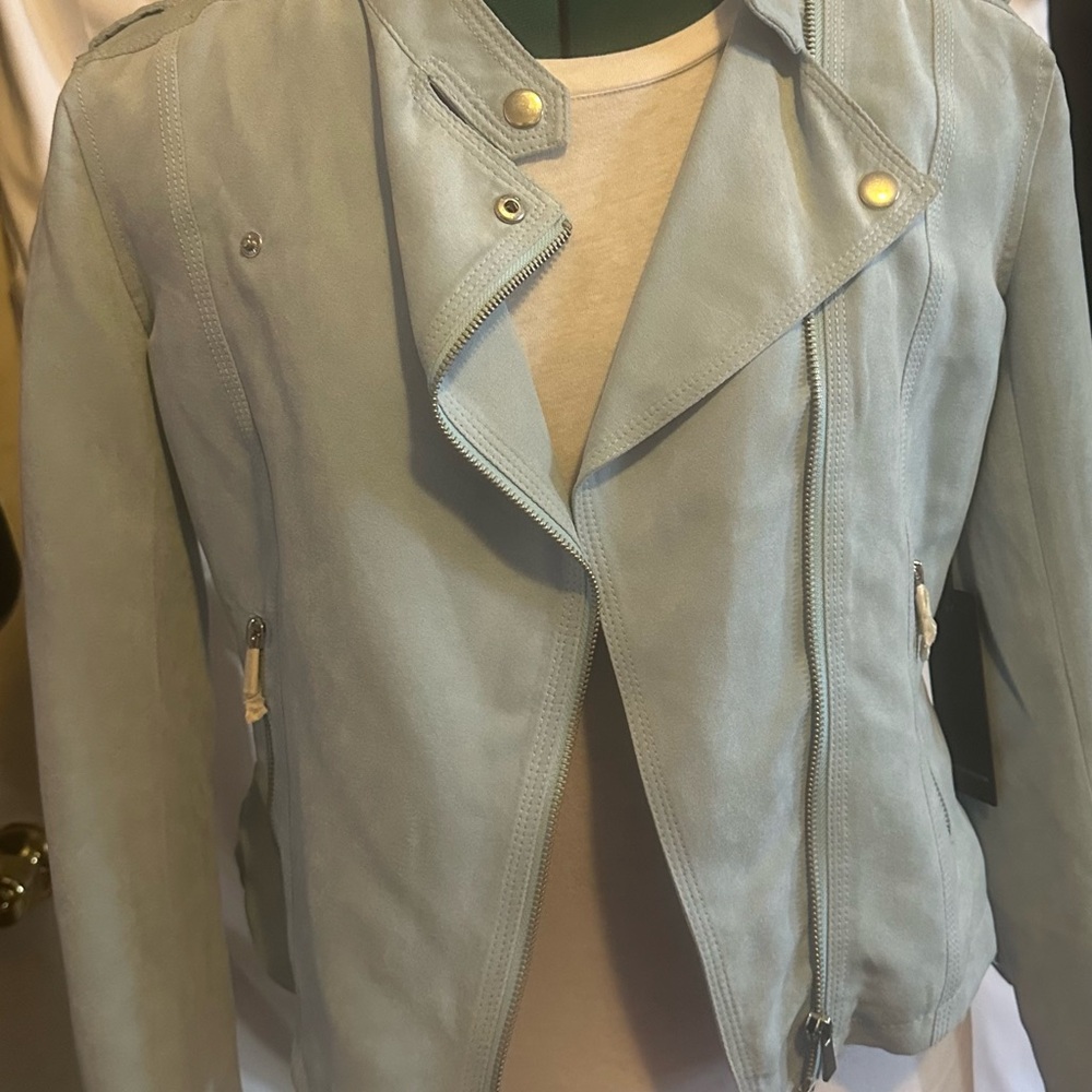 Forever 21 Blue Leather Moto Jacket Asymmetrical Zipper